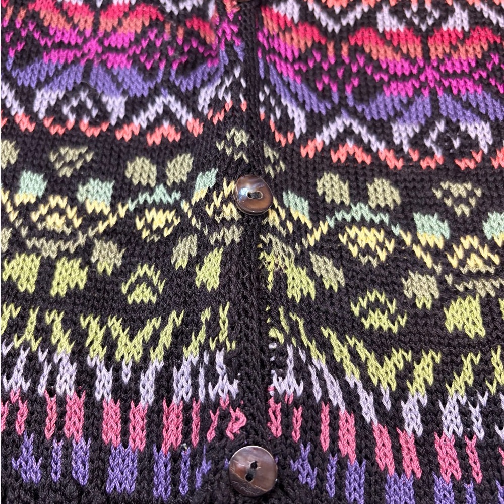 Peruvian Connection Black Multicolor Button Up Ca… - image 2